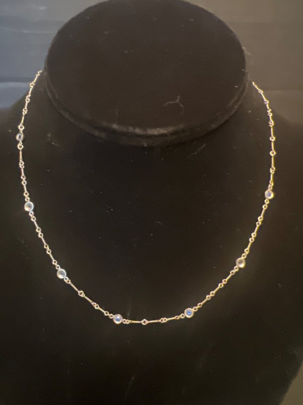 18K White Gold Sapphire 16" Station Necklace  Lobster Clasp